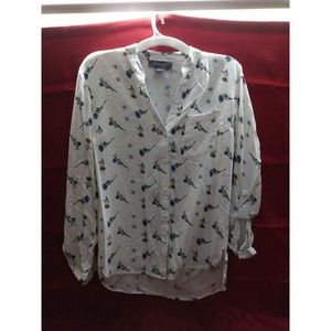 Primark Size 0 Womens Floral Long Sleeves Lightweight Blouse Print White Flower